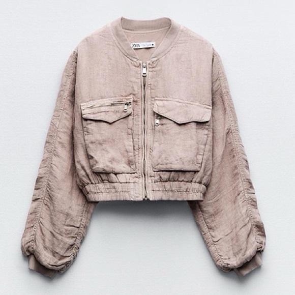 Zara Jackets & Blazers - NWT Zara Greta Linen Bomber Jacket - size small - mauve/light pink
